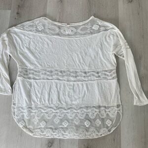 Free People White Lace Long Tunic Style Top Size XS‎ bohemian Lagenlook hippie